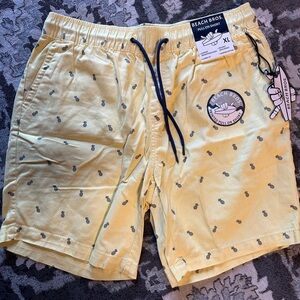 Beach Bros Yellow Cargo Shorts for Men